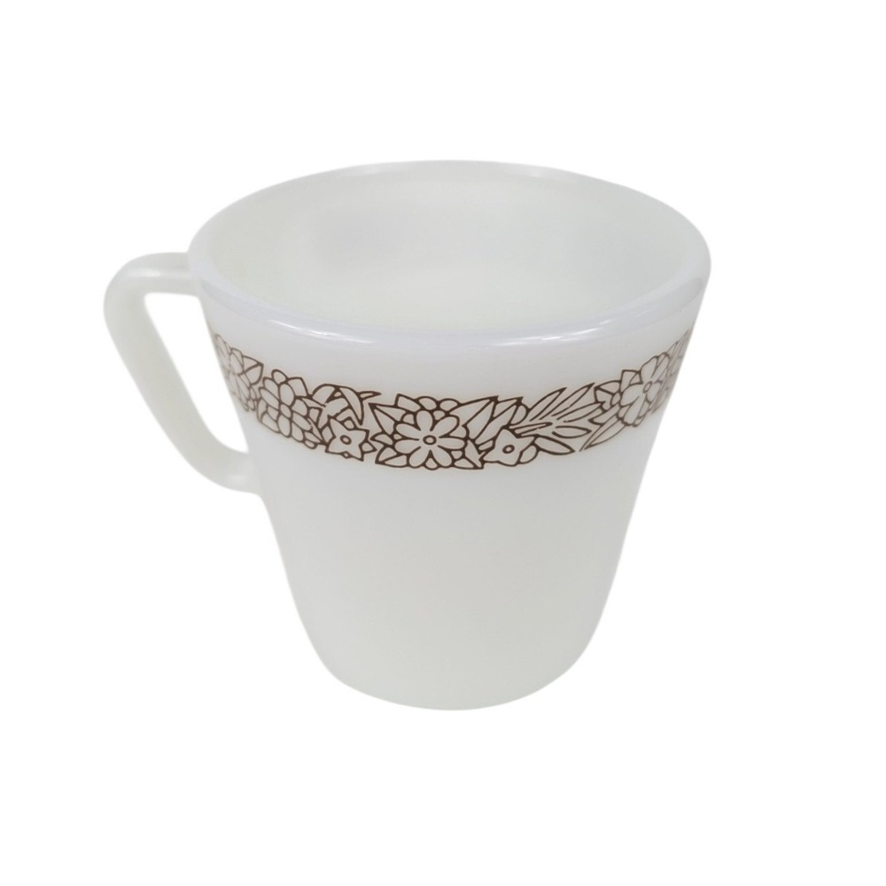 Pyrex Woodland Brown‎ Floral Milk Glass Coffee Mug Vintage Corelle 1410 300ml